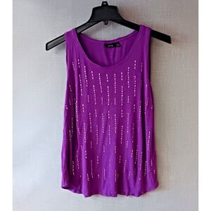 Apt 9 Tank Top Embellished Studded Scoop‎ Neck Sleeveless Large Purple Rayon